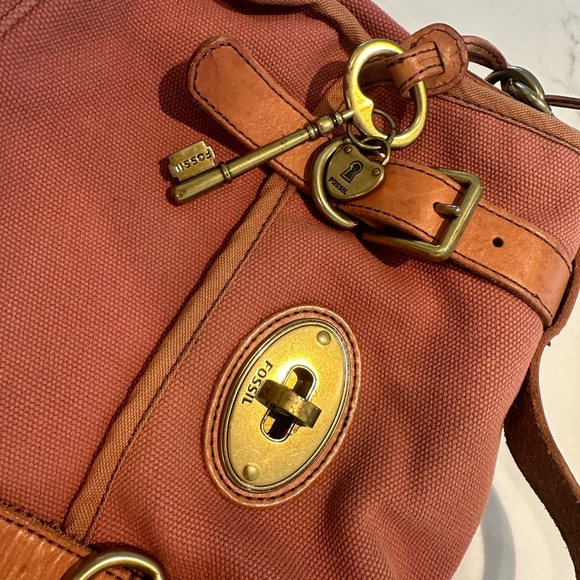 GUC Fossil Leather and Canvas Messenger Bag with original Lock and Key hardware - Picture 2 of 5